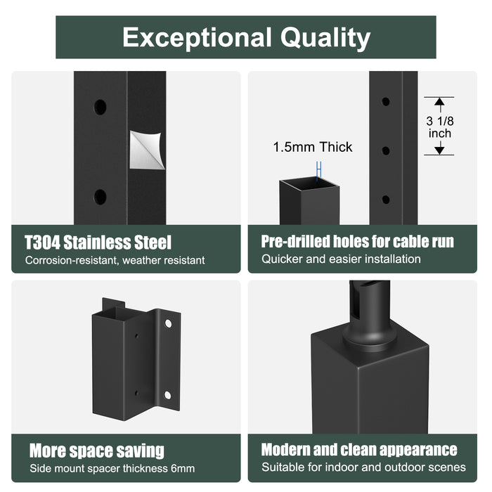 BLIKA 36" Angle Drilled Side Mount Post with Bracket for Cable Railing
