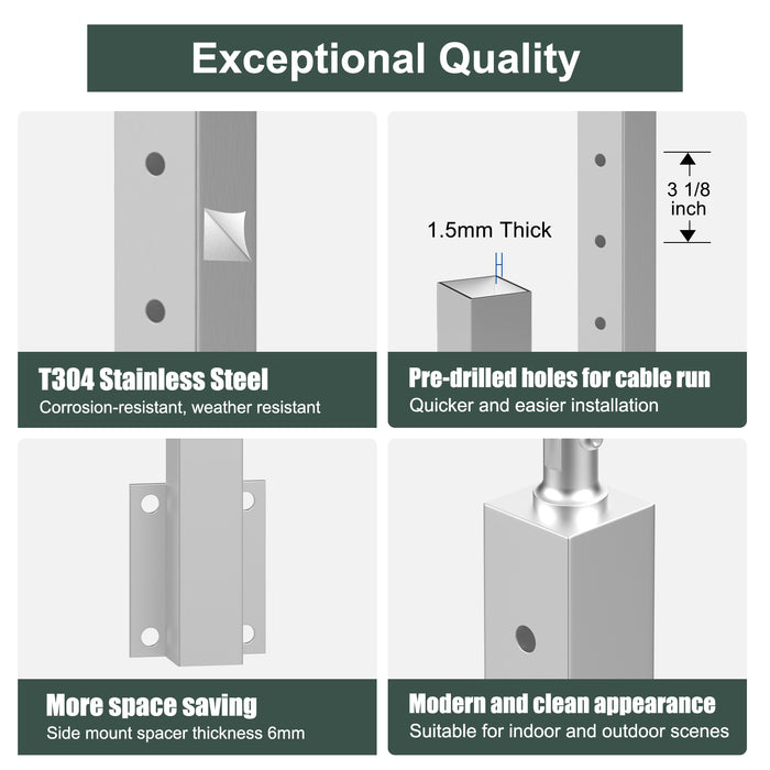 BLIKA 36" brushed stainless steel Angle Drilled Side Mount Post