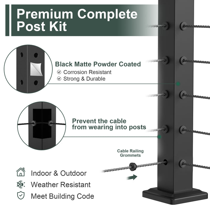 BLIKA 42" Level Drilled Cable Railing Corner Post