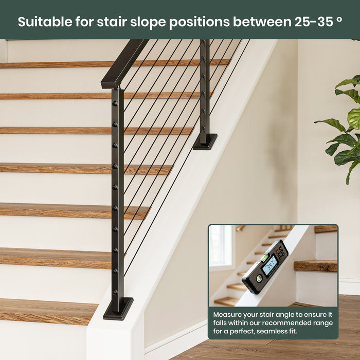 BLIKA 36" Slope Stair Drilled Cable Railing Black  Post 25°-35° Adjustable