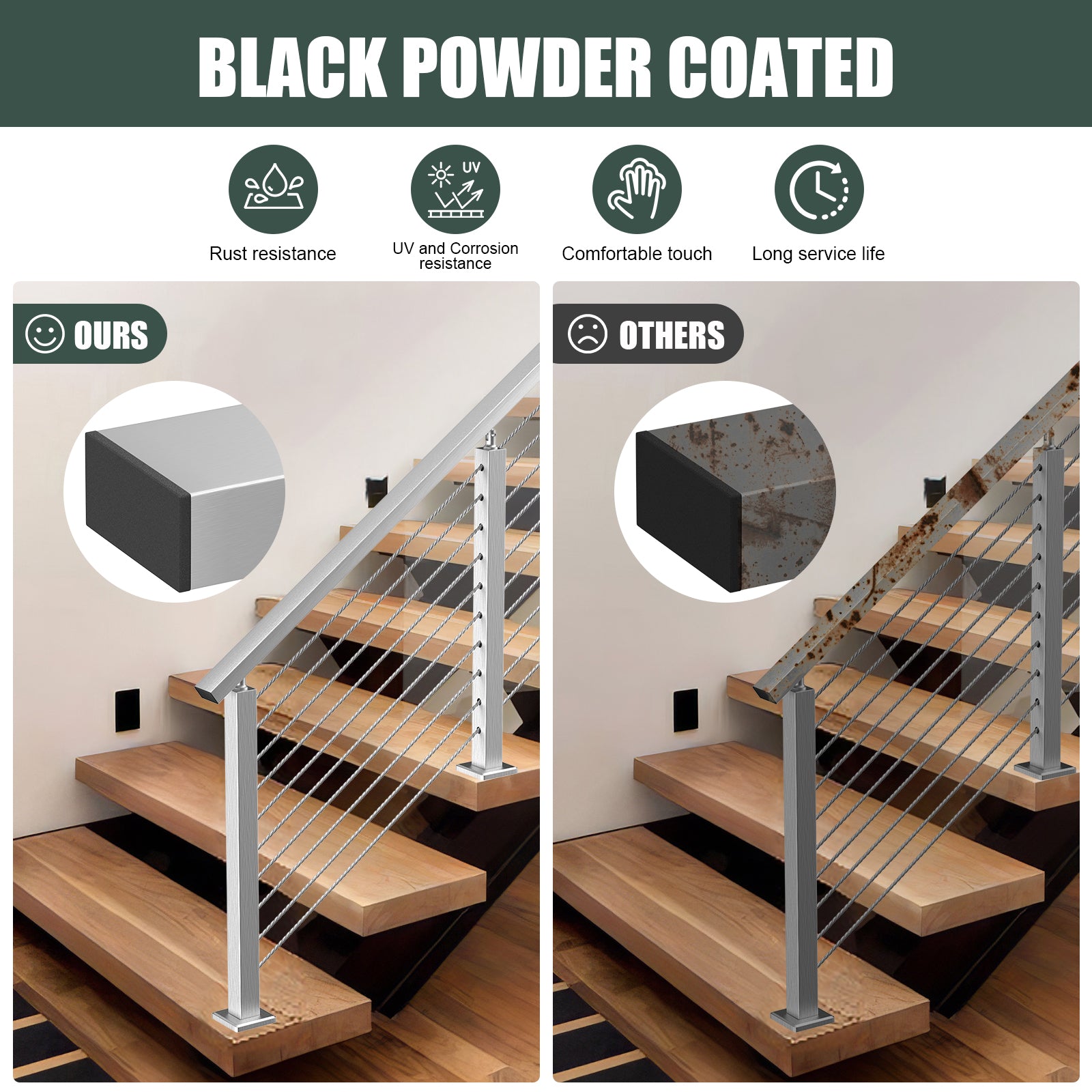 BLIKA  Brushed Stainless Steel Cable Railing Handrails