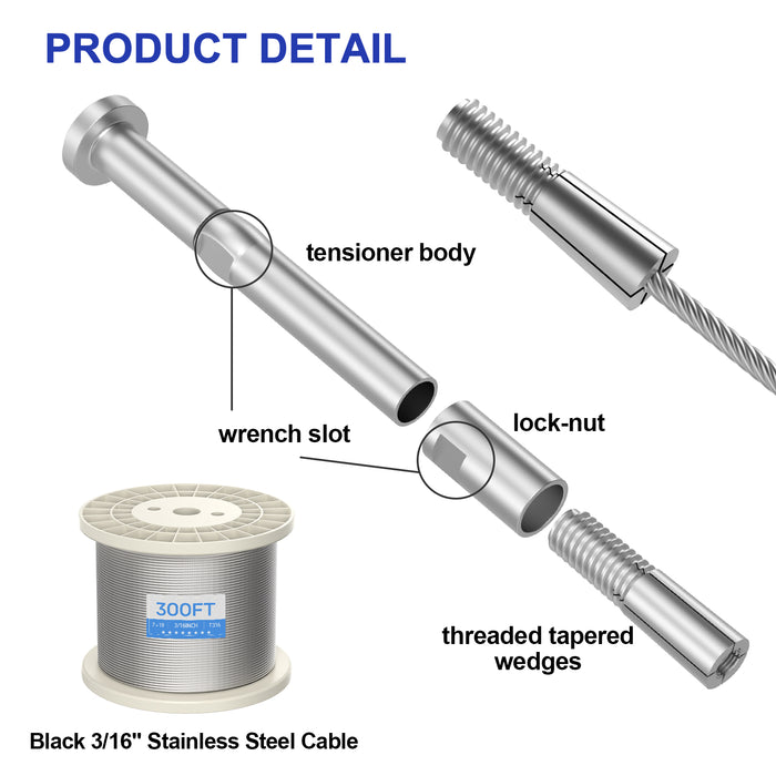 BLIKA Upgraded Swageless Cable Fittings for 3/16" Cable Railing