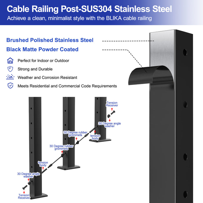 Blika36"x2"x2" Adjustable 25-35 Angle Cable Railing Post