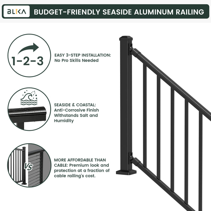 BLIKA 36" Stair Aluminum Railing & 39" Post System DIY Kit（4FT-20FT）