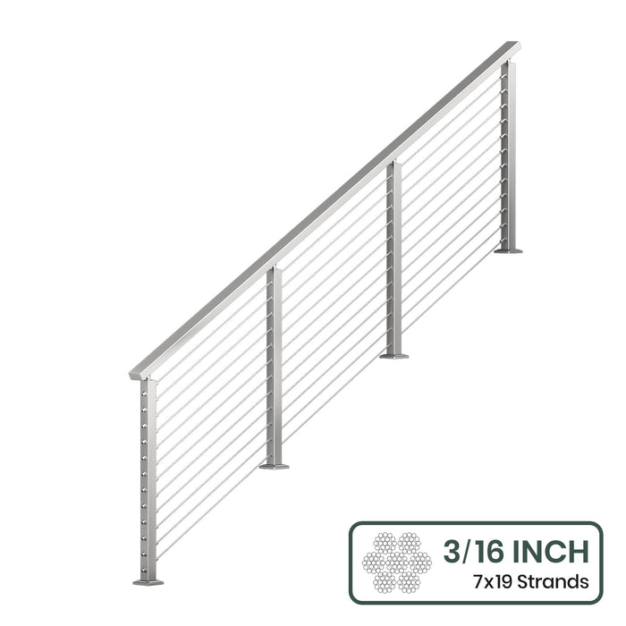 BLIKA 36'' & 42'' Brushed Stainless Steel Surface Mount Stair Cable Railing System DIY Kit (4FT - 20FT, Angled Drilled) - 3/16" Cable & Hardware