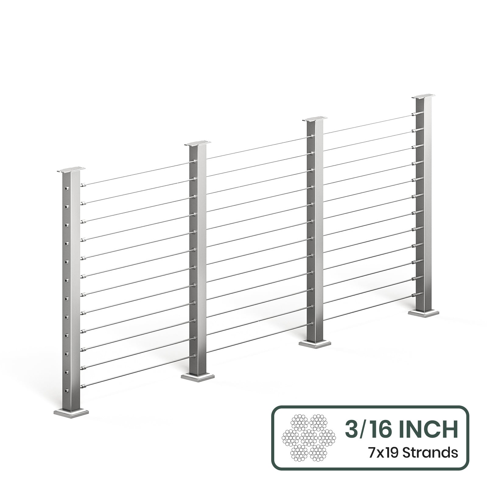 BLIKA 36'' & 42'' Brushed Stainless Steel Surface Mount Cable Railing System DIY Kit (4FT - 28FT, Level Drilled, No Handrail) - 3/16