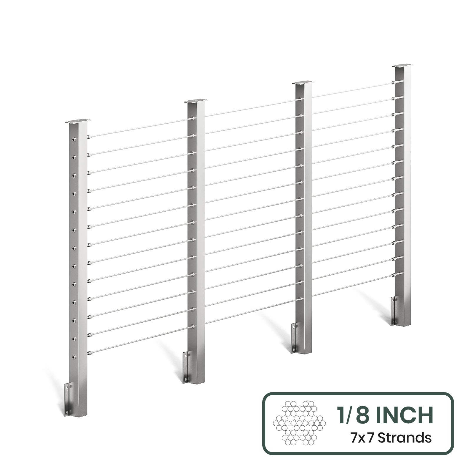 BLIKA 36'' & 42'' Brushed Stainless Steel Side Mount Cable Railing System DIY Kit (4FT - 28FT,  No Handrail) - 1/8