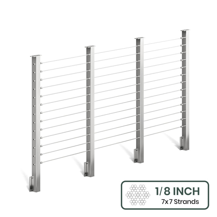 BLIKA 36'' & 42'' Brushed Stainless Steel Side Mount Cable Railing System DIY Kit (4FT - 28FT,  No Handrail) - 1/8" Cable & Hardware