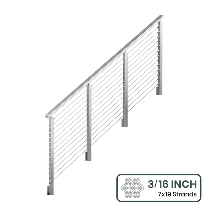BLIKA 36'' & 42''  Brushed Stainless Steel Side Mount  Stair Cable Railing System DIY Kit (4FT - 20FT, Angled Drilled) - 3/16" Cable & Hardware