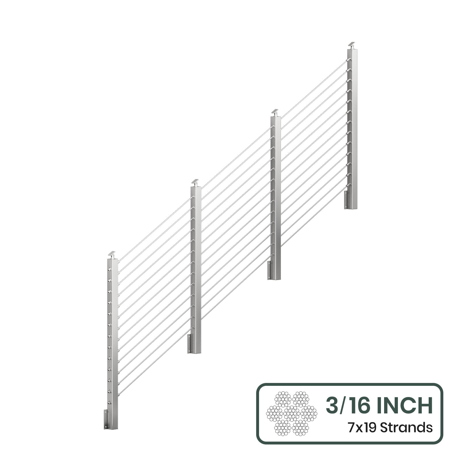 BLIKA 36'' & 42'' Brushed Stainless Steel Side Mount Stair Cable Railing System DIY Kit (4FT - 20FT,  No Handrail) - 3/16