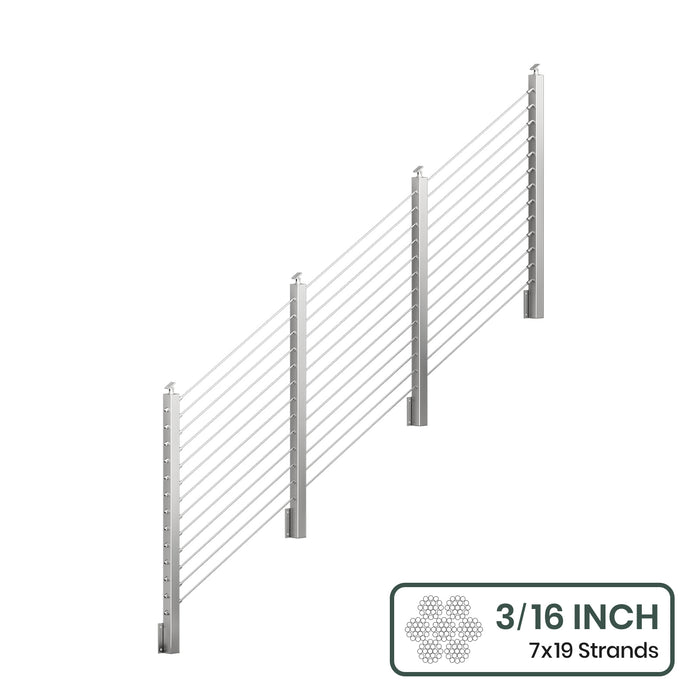 BLIKA 36'' & 42'' Brushed Stainless Steel Side Mount Stair Cable Railing System DIY Kit (4FT - 20FT,  No Handrail) - 3/16" Cable & Hardware