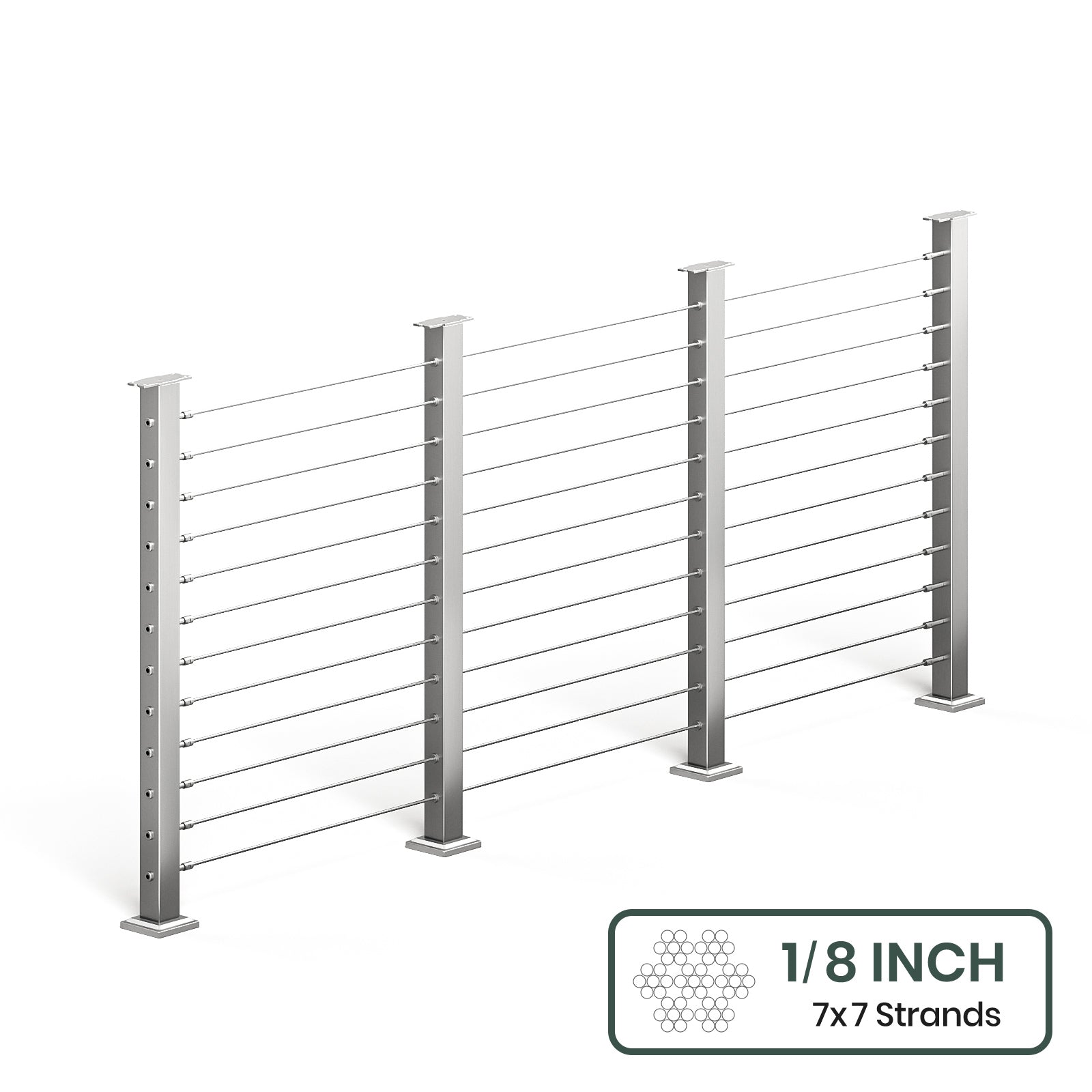 BLIKA 36'' & 42'' Brushed Stainless Steel Surface Mount Cable Railing System DIY Kit (4FT - 28FT, Level Drilled, No Handrail) - 1/8