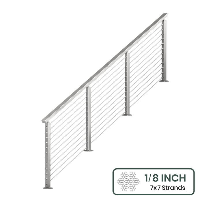 BLIKA 36'' & 42'' Brushed Stainless Steel Surface Mount Stair Cable Railing System DIY Kit (4FT - 20FT, Angled Drilled) - 1/8" Cable & Hardware
