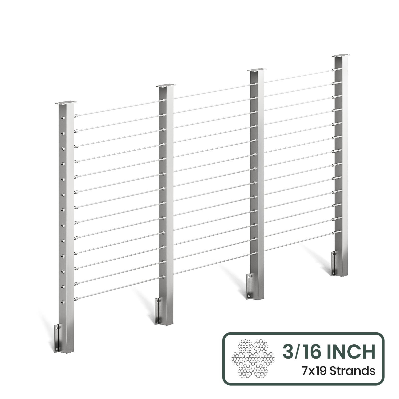 BLIKA 36'' & 42'' Brushed Stainless Steel Side Mount Cable Railing System DIY Kit (4FT - 28FT,  No Handrail) - 3/16