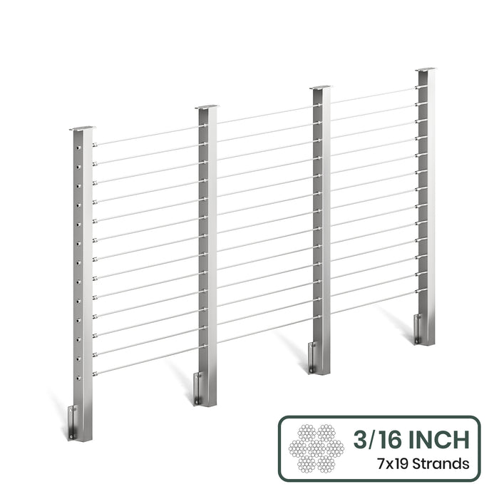 BLIKA 36'' & 42'' Brushed Stainless Steel Side Mount Cable Railing System DIY Kit (4FT - 28FT,  No Handrail) - 3/16" Cable & Hardware