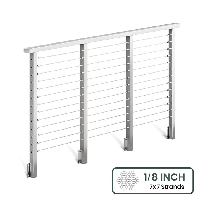 BLIKA 36'' & 42'' Brushed Stainless Steel Side Mount Cable Railing System DIY Kit (4FT - 28FT, Level Drilled) - 1/8" Cable & Hardware