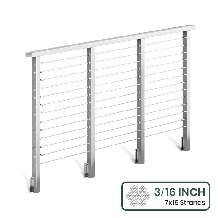 BLIKA 36'' & 42'' Brushed Stainless Steel Side Mount Cable Railing System DIY Kit (4FT - 28FT, Level Drilled) - 3/16" Cable & Hardware