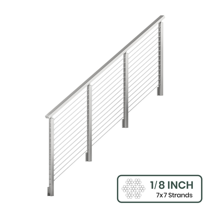 BLIKA 36'' & 42''  Brushed Stainless Steel Side Mount  Stair Cable Railing System DIY Kit (4FT - 20FT, Angled Drilled) - 1/8" Cable & Hardware