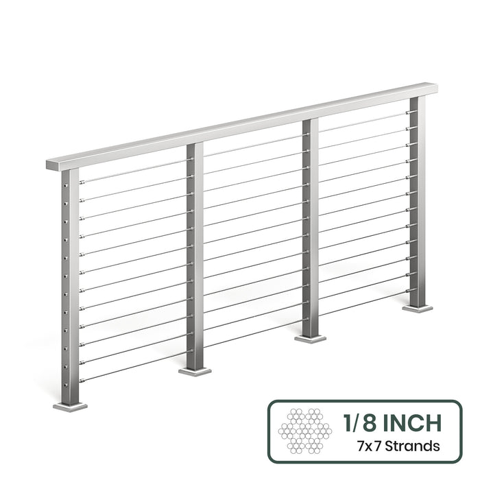 BLIKA 36'' & 42'' Brushed Stainless Steel Surface Mount Cable Railing System DIY Kit (4FT - 28FT, Level Drilled, ) - 1/8" Cable & Hardware