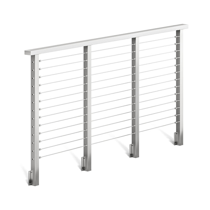 BLIKA 36'' & 42'' Brushed Stainless Steel Side Mount Cable Railing System DIY Kit (4FT - 28FT, Level Drilled)
