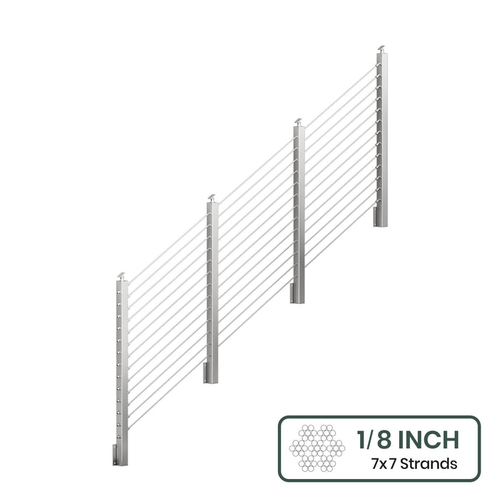 BLIKA 36'' & 42'' Brushed Stainless Steel Side Mount Stair Cable Railing System DIY Kit (4FT - 20FT,  No Handrail) - 1/8" Cable & Hardware
