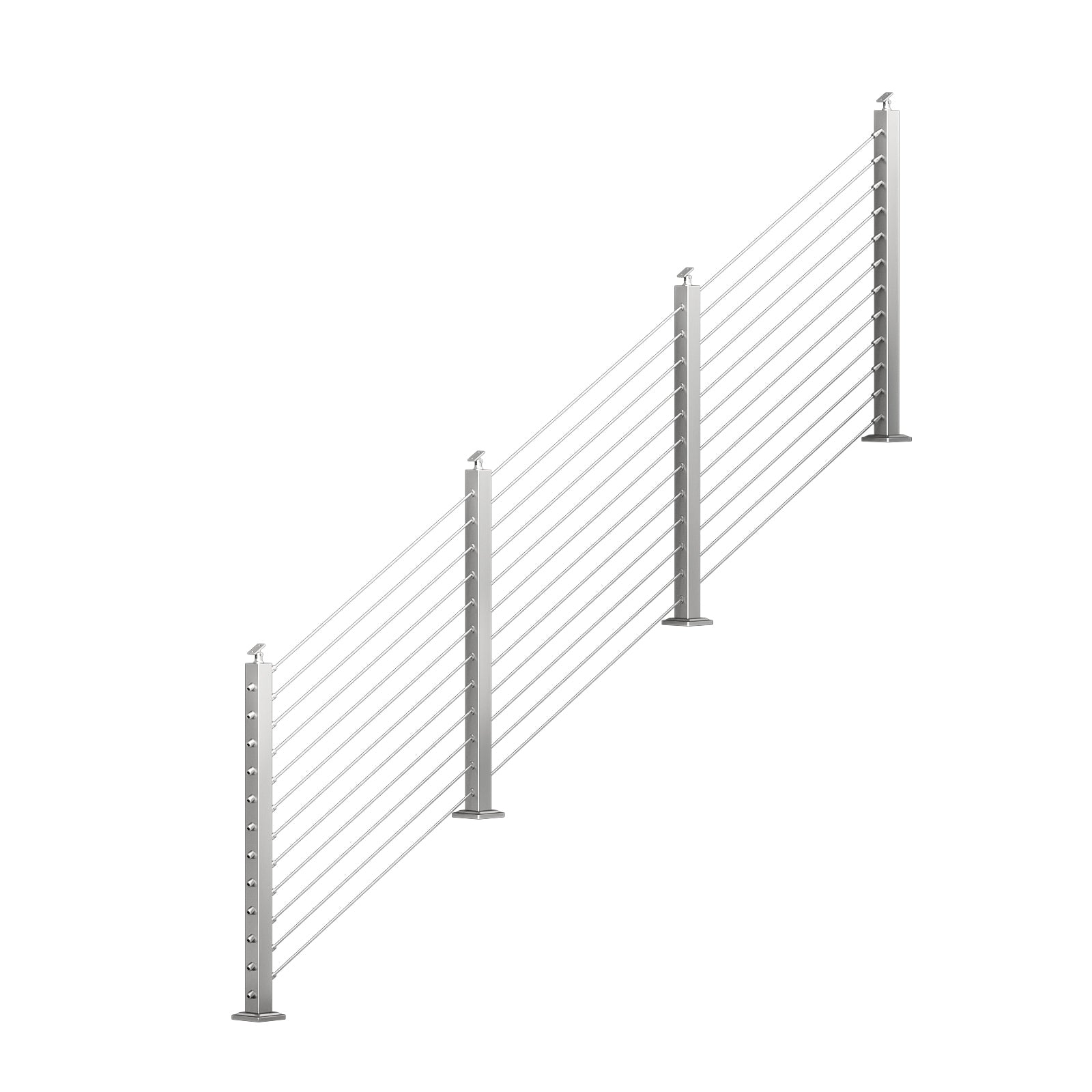 BLIKA 36'' & 42''  Brushed Stainless Steel Surface Mount Stair Cable Railing System DIY Kit (4FT - 20FT, Angled Drilled, No Handrail)