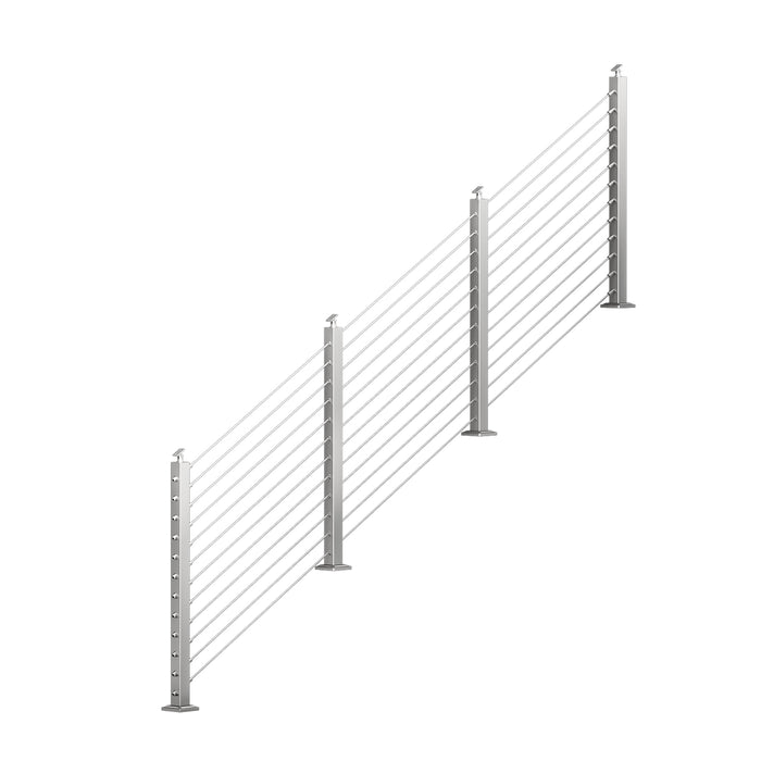 BLIKA 36'' & 42''  Brushed Stainless Steel Surface Mount Stair Cable Railing System DIY Kit (4FT - 20FT, Angled Drilled, No Handrail)