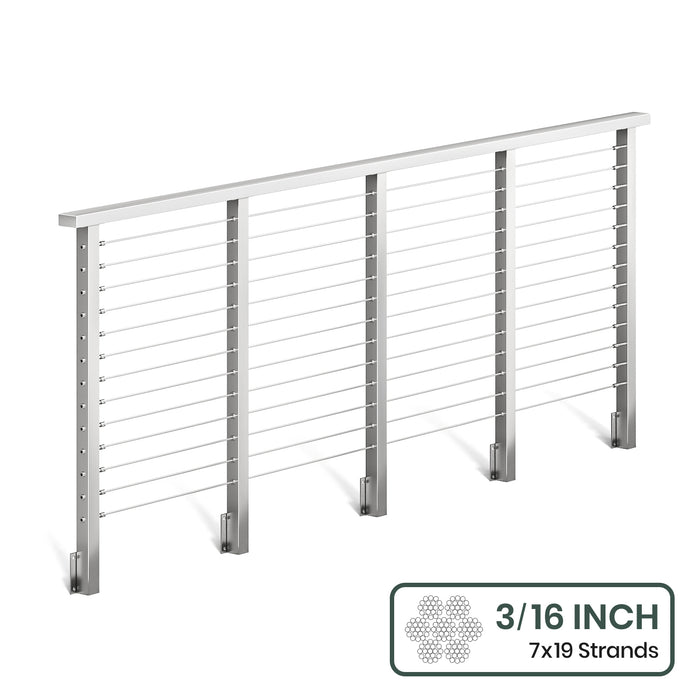BLIKA 36'' & 42'' Brushed Stainless Steel Side Mount Cable Railing System DIY Kit (4FT - 28FT, Level Drilled) - 3/16" Cable & Hardware