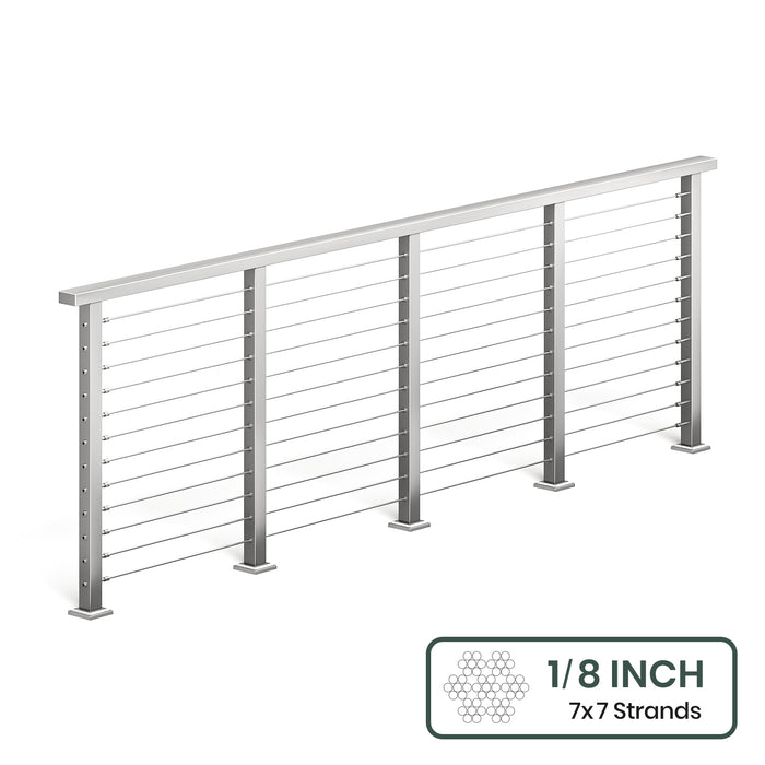 BLIKA 36'' & 42'' Brushed Stainless Steel Surface Mount Cable Railing System DIY Kit (4FT - 28FT, Level Drilled, ) - 1/8" Cable & Hardware