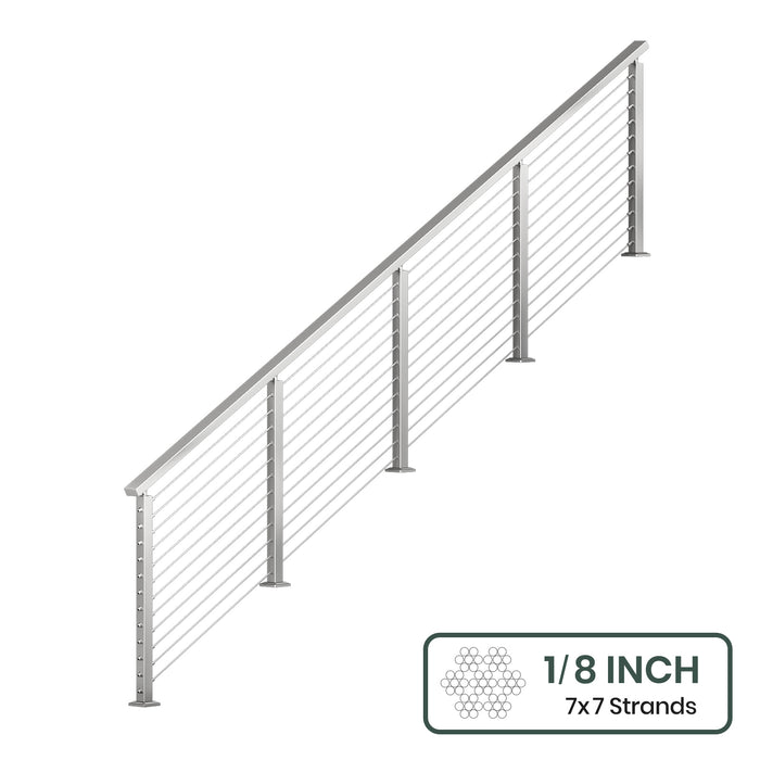 BLIKA 36'' & 42'' Brushed Stainless Steel Surface Mount Stair Cable Railing System DIY Kit (4FT - 20FT, Angled Drilled) - 1/8" Cable & Hardware