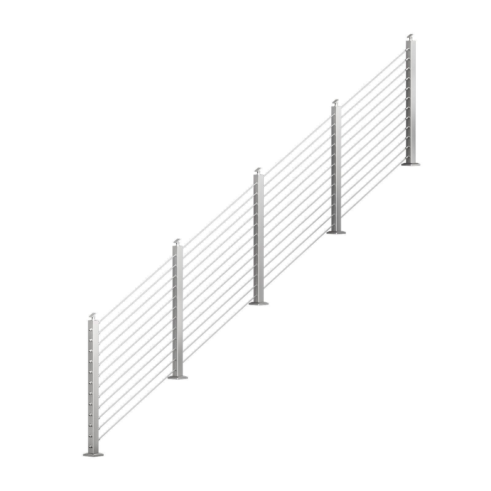 BLIKA 36'' & 42''  Brushed Stainless Steel Surface Mount Stair Cable Railing System DIY Kit (4FT - 20FT, Angled Drilled, No Handrail)