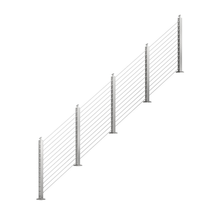 BLIKA 36'' & 42''  Brushed Stainless Steel Surface Mount Stair Cable Railing System DIY Kit (4FT - 20FT, Angled Drilled, No Handrail)