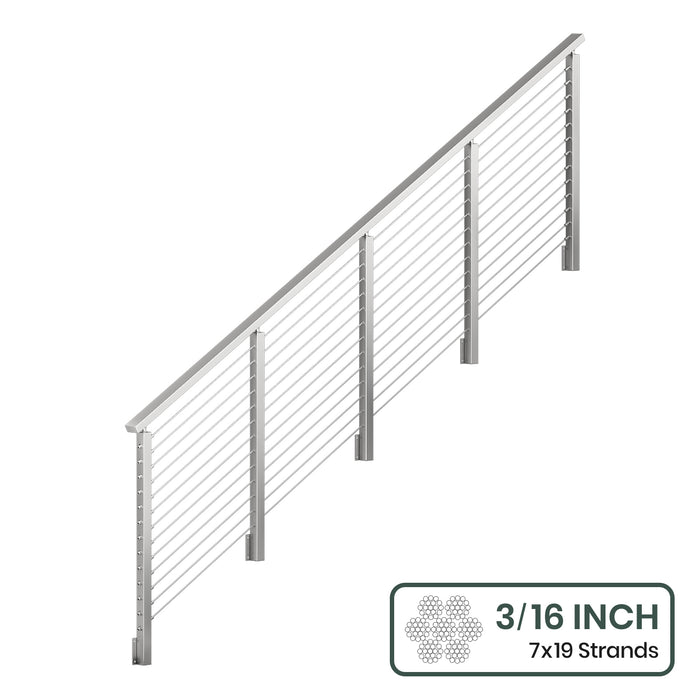 BLIKA 36'' & 42''  Brushed Stainless Steel Side Mount  Stair Cable Railing System DIY Kit (4FT - 20FT, Angled Drilled) - 3/16" Cable & Hardware
