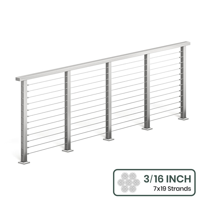 BLIKA 36'' & 42'' Brushed Stainless Steel Surface Mount Cable Railing System DIY Kit (4FT - 28FT, Level Drilled, ) - 3/16" Cable & Hardware