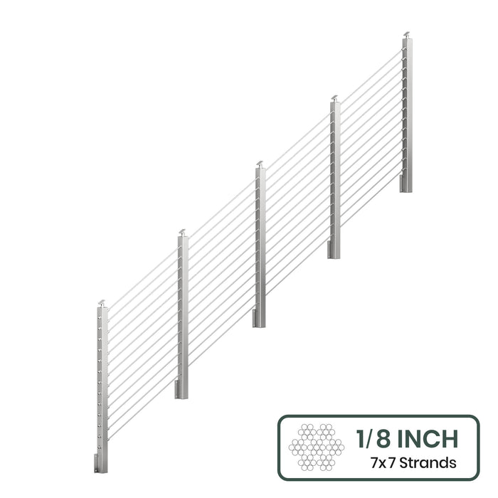 BLIKA 36'' & 42'' Brushed Stainless Steel Side Mount Stair Cable Railing System DIY Kit (4FT - 20FT,  No Handrail) - 1/8" Cable & Hardware