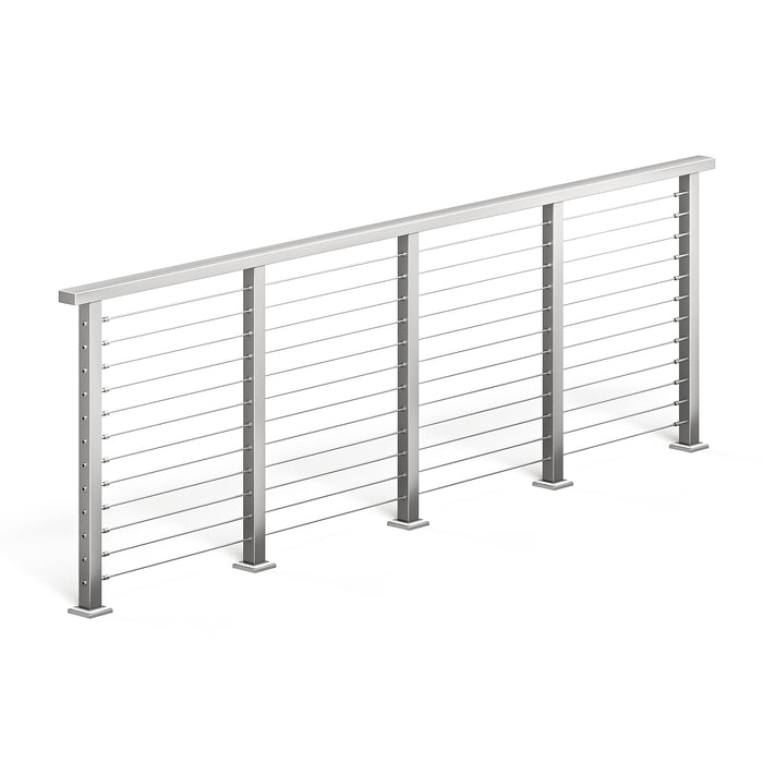 BLIKA 36'' & 42'' Brushed Stainless Steel Surface Mount Cable Railing System DIY Kit (4FT - 28FT, Level Drilled, )