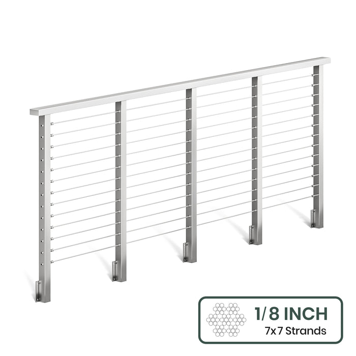 BLIKA 36'' & 42'' Brushed Stainless Steel Side Mount Cable Railing System DIY Kit (4FT - 28FT, Level Drilled) - 1/8" Cable & Hardware