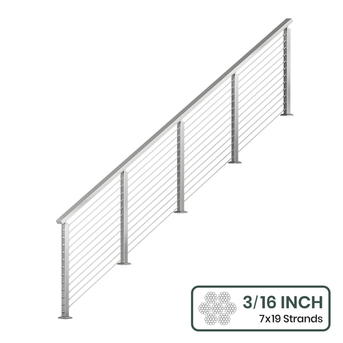 BLIKA 36'' & 42'' Brushed Stainless Steel Surface Mount Stair Cable Railing System DIY Kit (4FT - 20FT, Angled Drilled) - 3/16" Cable & Hardware