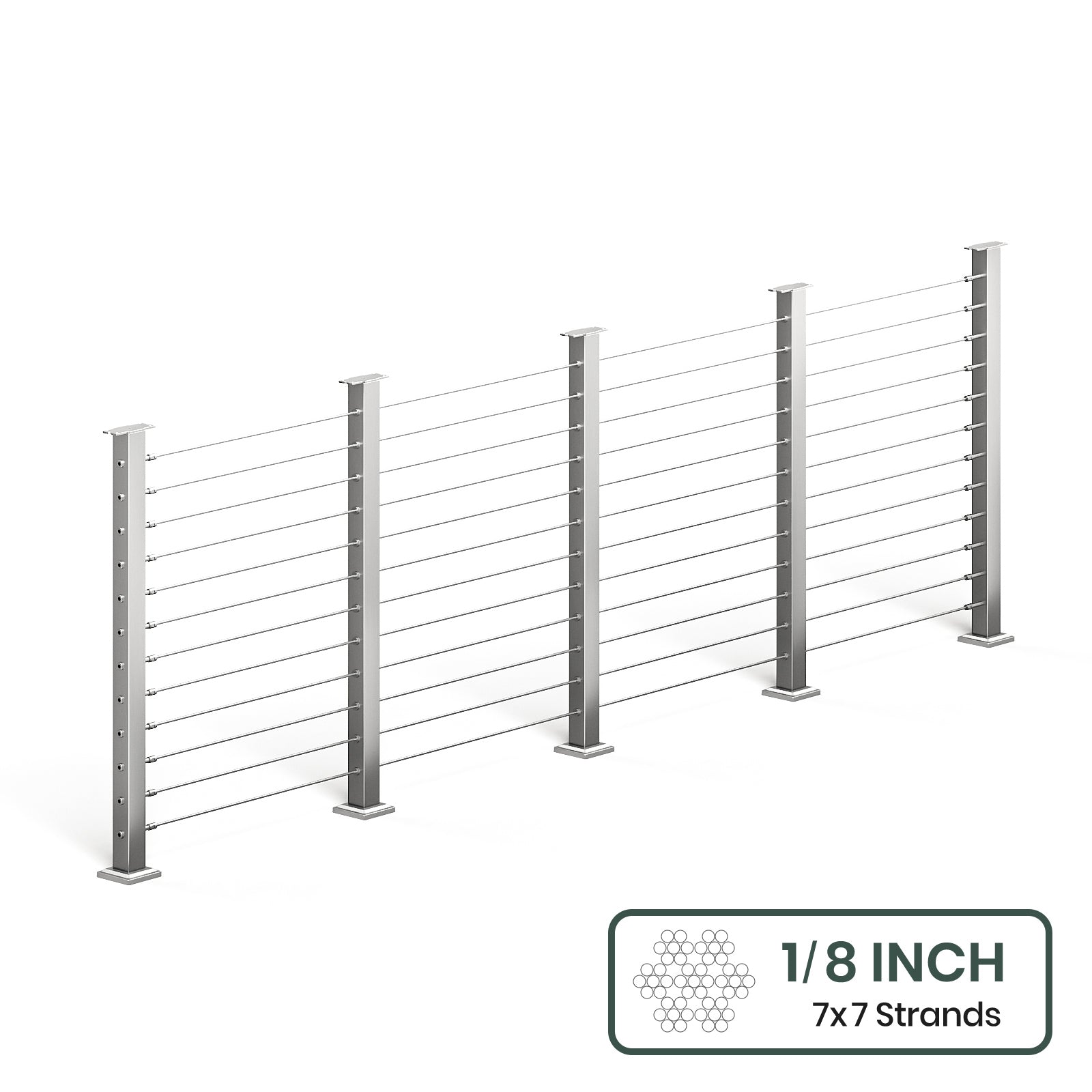 BLIKA 36'' & 42'' Brushed Stainless Steel Surface Mount Cable Railing System DIY Kit (4FT - 28FT, Level Drilled, No Handrail) - 1/8