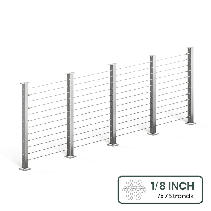 BLIKA 36'' & 42'' Brushed Stainless Steel Surface Mount Cable Railing System DIY Kit (4FT - 28FT, Level Drilled, No Handrail) - 1/8" Cable & Hardware