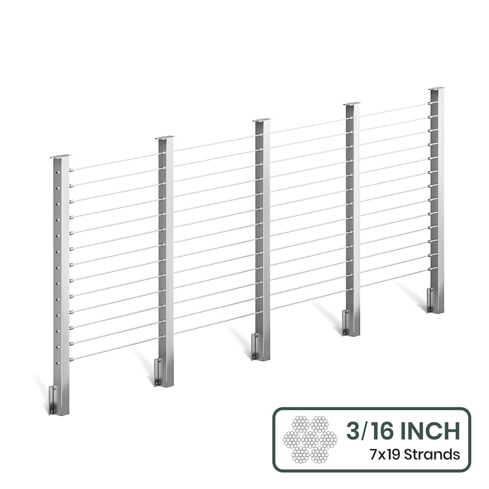 BLIKA 36'' & 42'' Brushed Stainless Steel Side Mount Cable Railing System DIY Kit (4FT - 28FT,  No Handrail) - 3/16