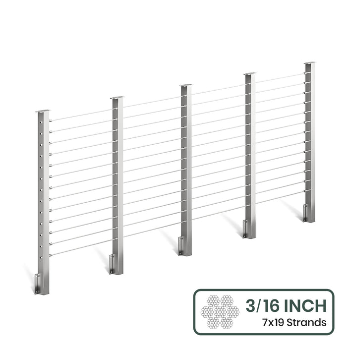 BLIKA 36'' & 42'' Brushed Stainless Steel Side Mount Cable Railing System DIY Kit (4FT - 28FT,  No Handrail) - 3/16" Cable & Hardware