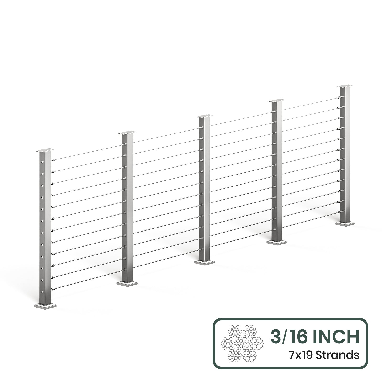 BLIKA 36'' & 42'' Brushed Stainless Steel Surface Mount Cable Railing System DIY Kit (4FT - 28FT, Level Drilled, No Handrail) - 3/16