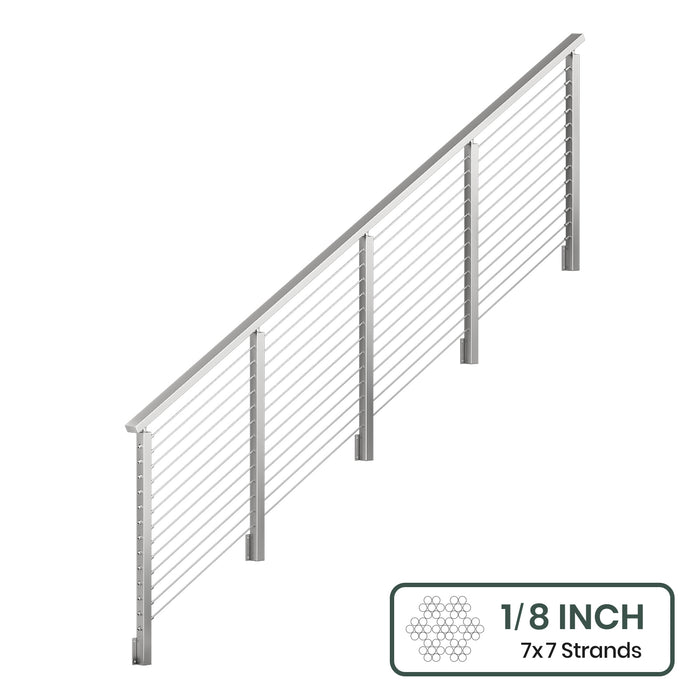 BLIKA 36'' & 42''  Brushed Stainless Steel Side Mount  Stair Cable Railing System DIY Kit (4FT - 20FT, Angled Drilled) - 1/8" Cable & Hardware