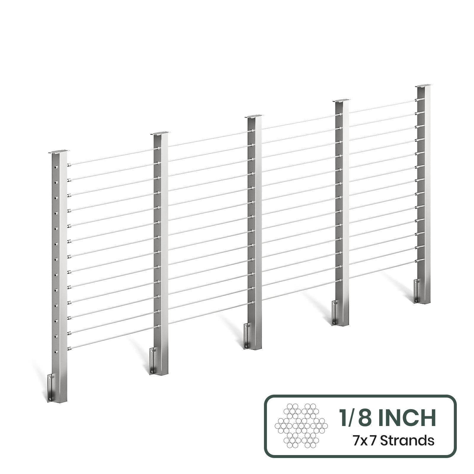 BLIKA 36'' & 42'' Brushed Stainless Steel Side Mount Cable Railing System DIY Kit (4FT - 28FT,  No Handrail) - 1/8