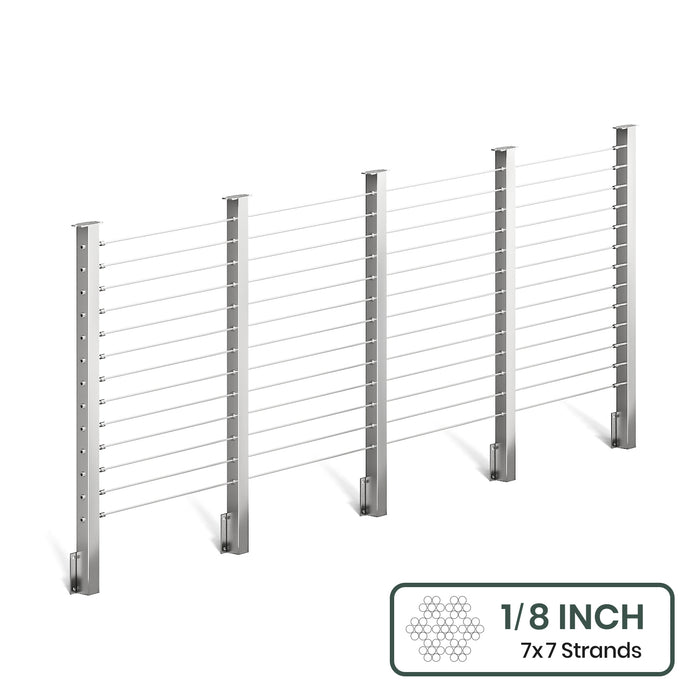 BLIKA 36'' & 42'' Brushed Stainless Steel Side Mount Cable Railing System DIY Kit (4FT - 28FT,  No Handrail) - 1/8" Cable & Hardware