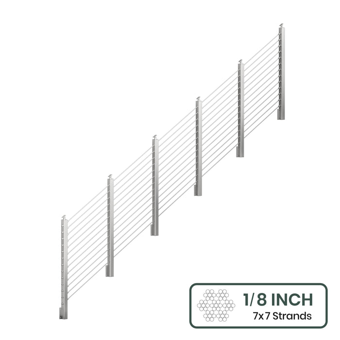 BLIKA 36'' & 42'' Brushed Stainless Steel Side Mount Stair Cable Railing System DIY Kit (4FT - 20FT,  No Handrail) - 1/8" Cable & Hardware