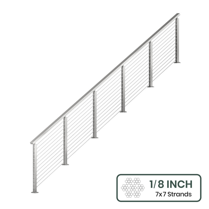 BLIKA 36'' & 42'' Brushed Stainless Steel Surface Mount Stair Cable Railing System DIY Kit (4FT - 20FT, Angled Drilled) - 1/8" Cable & Hardware