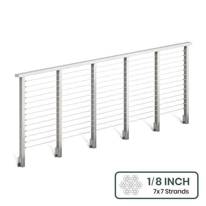 BLIKA 36'' & 42'' Brushed Stainless Steel Side Mount Cable Railing System DIY Kit (4FT - 28FT, Level Drilled) - 1/8" Cable & Hardware
