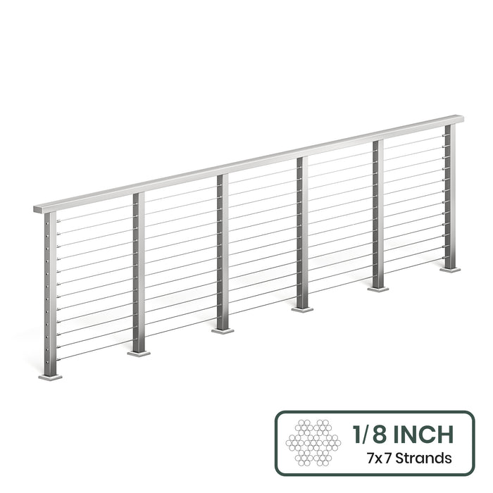 BLIKA 36'' & 42'' Brushed Stainless Steel Surface Mount Cable Railing System DIY Kit (4FT - 28FT, Level Drilled, ) - 1/8" Cable & Hardware